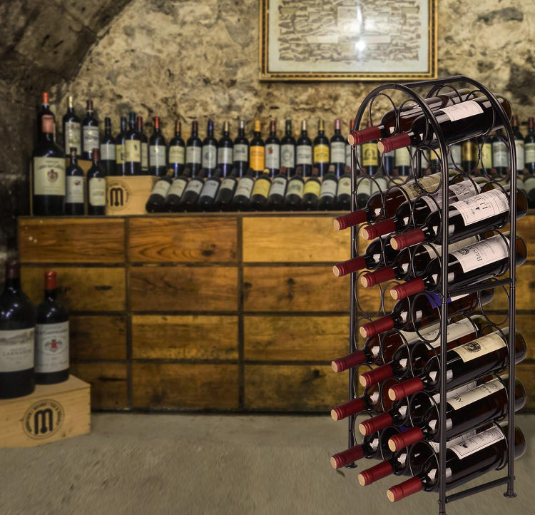 23 Bottles Metal Arched Free-Standing Floor Wine Holder Racks with 4 Adjustable Foot Pads, Black