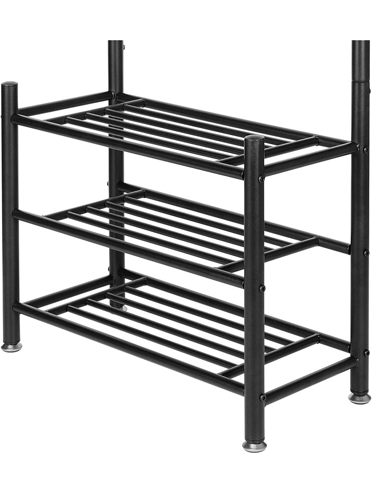 SortWise Industrial Metal Coat Rack with Shoe Storage - 2-in-1 Entryway Organizer, 18 Hooks & W/Hanging