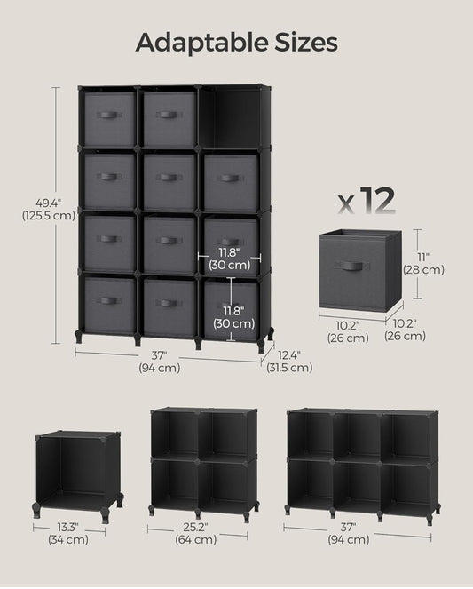 Cube Storage Organizer with Storage Boxes, 12-Cube Organizer, 12 Collapsible Non-Woven Fabric Bins, Customizable