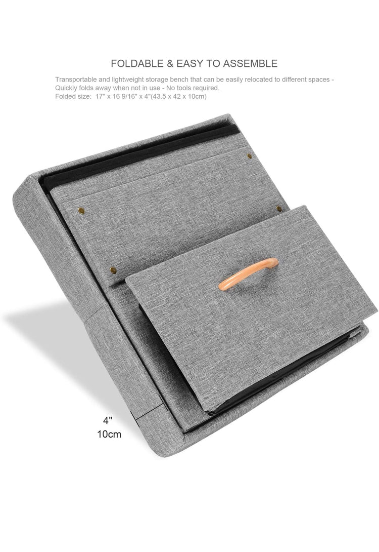 17 Inches Folding Storage Ottoman with One Drawer, Storage Chest Foot Rest Stool (Grey, 17"x16.5"x16.5")