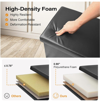 SortWise Foldable Storage Ottoman Bench - Faux Leather Multi-Functional Footrest with Padded Seat for Living Room Bedroom (45-inch, Black)