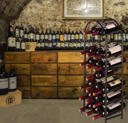 23 Bottles Metal Arched Free-Standing Floor Wine Holder Racks with 4 Adjustable Foot Pads, Black