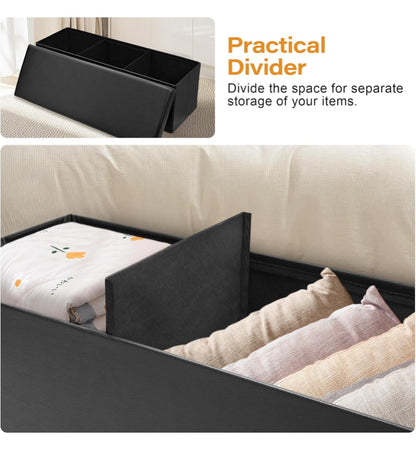 SortWise Foldable Storage Ottoman Bench - Faux Leather Multi-Functional Footrest with Padded Seat for Living Room Bedroom (45-inch, Black)
