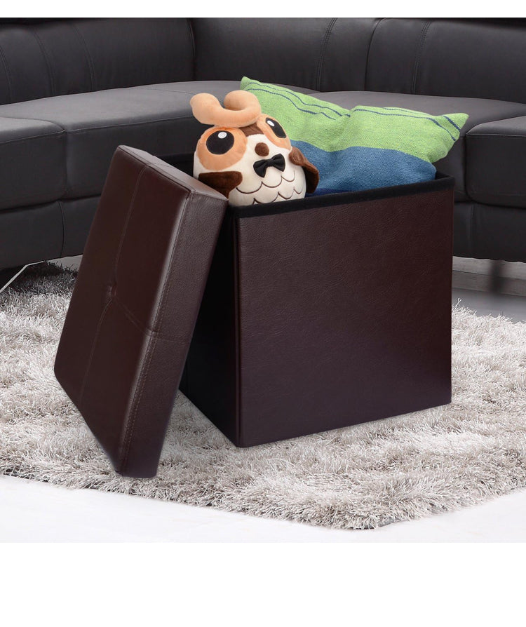 Foldable Storage Ottoman Foot Rest Stool- Faux Leather Footrest with Padded Seat for Living Room Bedroom (12.5-inch, Brown)