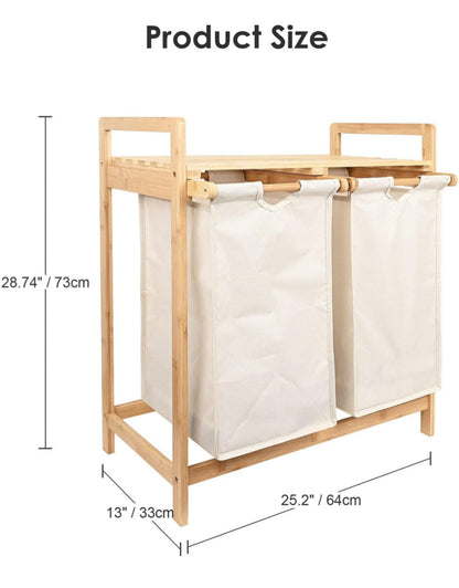 60L Laundry Hamper with Removable Compartment Bags & Storage Shelf, 2-Section Clothes Sorter Organizer for Bedroom, Bathroom, Closet