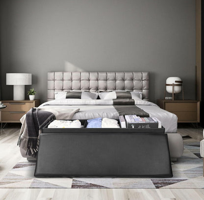 SortWise Foldable Storage Ottoman Bench - Faux Leather Multi-Functional Footrest with Padded Seat for Living Room Bedroom (45-inch, Black)