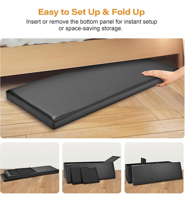 SortWise Foldable Storage Ottoman Bench - Faux Leather Multi-Functional Footrest with Padded Seat for Living Room Bedroom (45-inch, Black)