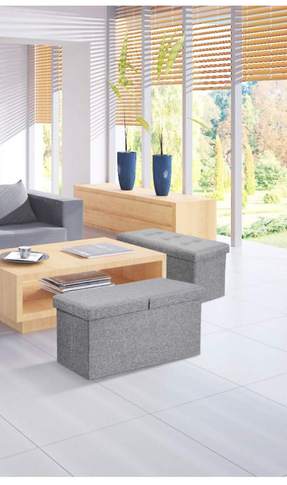 Foldable Storage Ottoman Bench - Faux Leather Footrest with Padded Seat for Living Room Bedroom (30-inch, Grey)