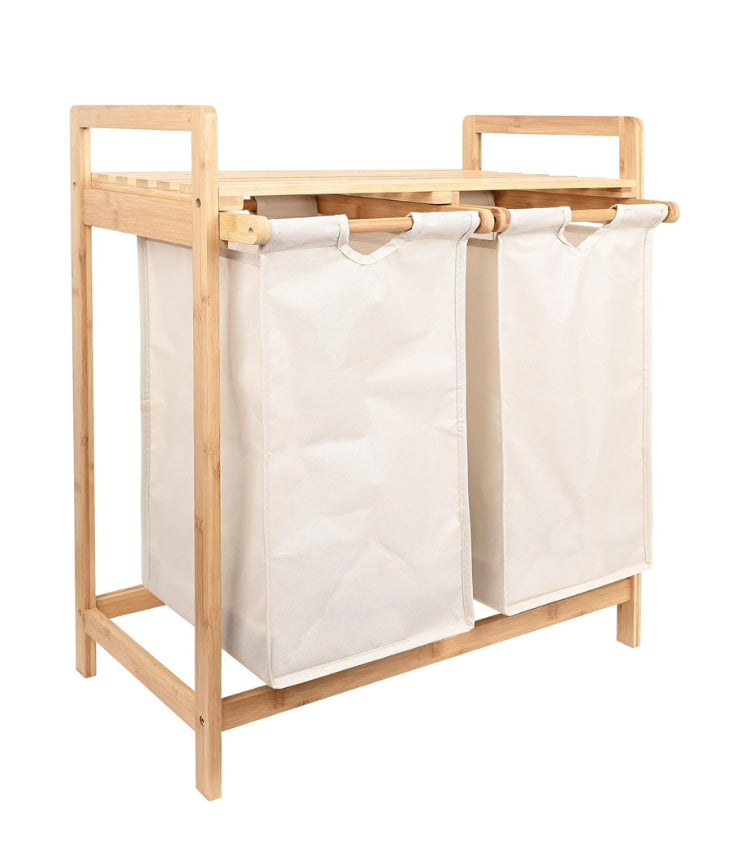 60L Laundry Hamper with Removable Compartment Bags & Storage Shelf, 2-Section Clothes Sorter Organizer for Bedroom, Bathroom, Closet