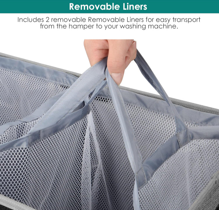 145L Double Laundry Hamper With Lid, Laundry Bin Foldable Laundry Basket Clothes Storage Sorter With Removable Liners Laundry Bags for Bedroom, Bathroom, Laundry room, Gray