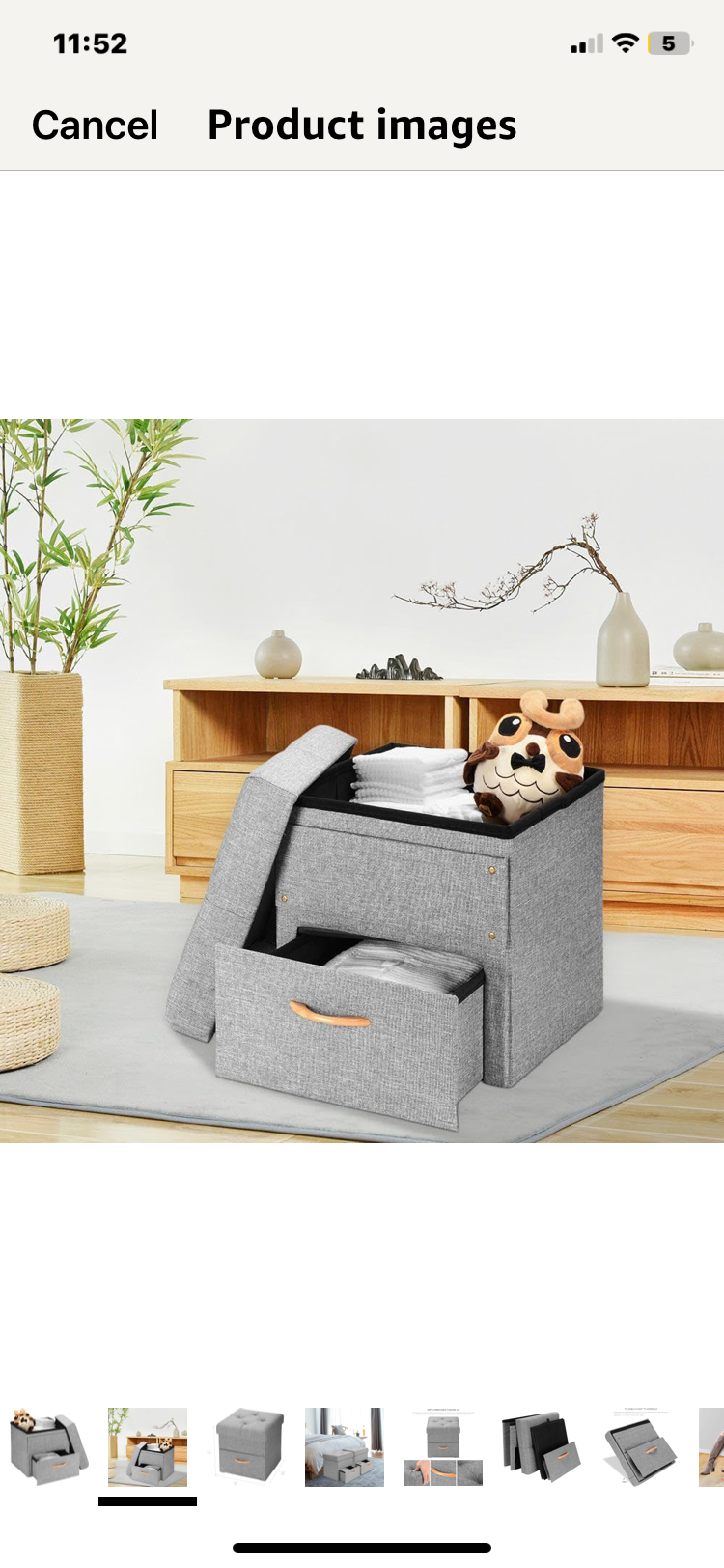 17 Inches Folding Storage Ottoman with One Drawer, Storage Chest Foot Rest Stool (Grey, 17"x16.5"x16.5")