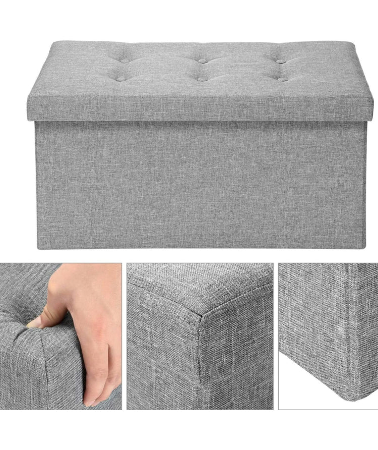 Foldable Storage Ottoman Bench - Faux Leather Footrest with Padded Seat for Living Room Bedroom (30-inch, Grey)