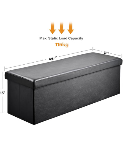 SortWise Foldable Storage Ottoman Bench - Faux Leather Multi-Functional Footrest with Padded Seat for Living Room Bedroom (45-inch, Black)