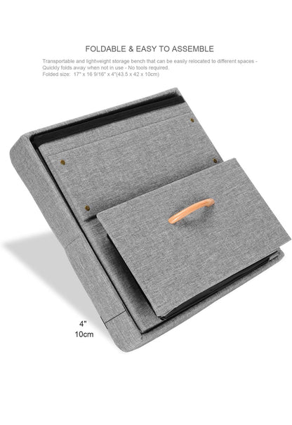 17 Inches Folding Storage Ottoman with One Drawer, Storage Chest Foot Rest Stool (Grey, 17"x16.5"x16.5")