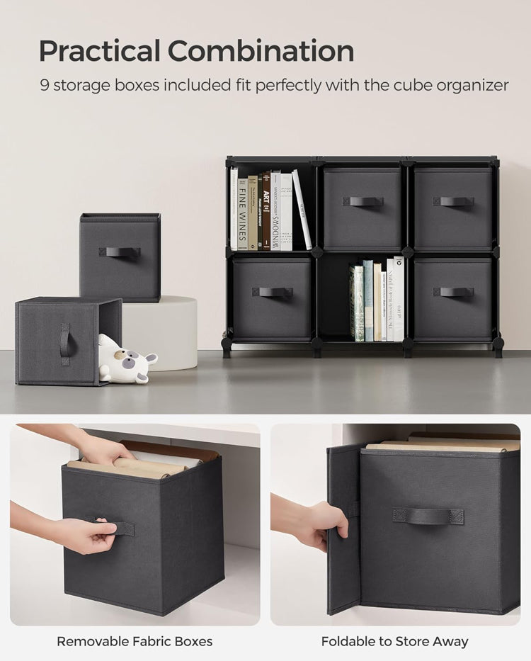 Cube Storage Organizer with Storage Boxes, 9-Cube Organizer, 9 Collapsible Non-Woven Fabric Bins, Customizable