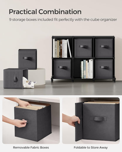 Cube Storage Organizer with Storage Boxes, 9-Cube Organizer, 9 Collapsible Non-Woven Fabric Bins, Customizable