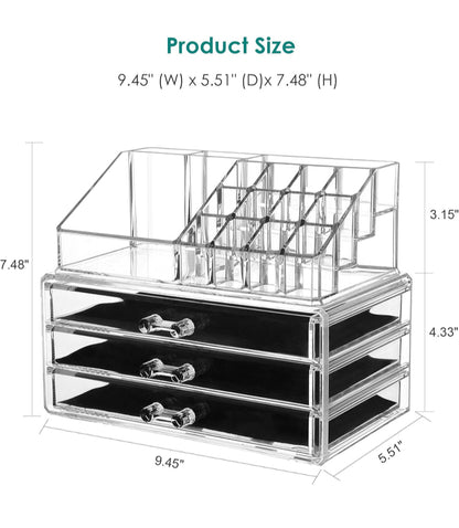 Makeup Organizer, 2 Pieces Set Acrylic Cosmetics Organizer, Detachable Makeup Storage Organizer Box