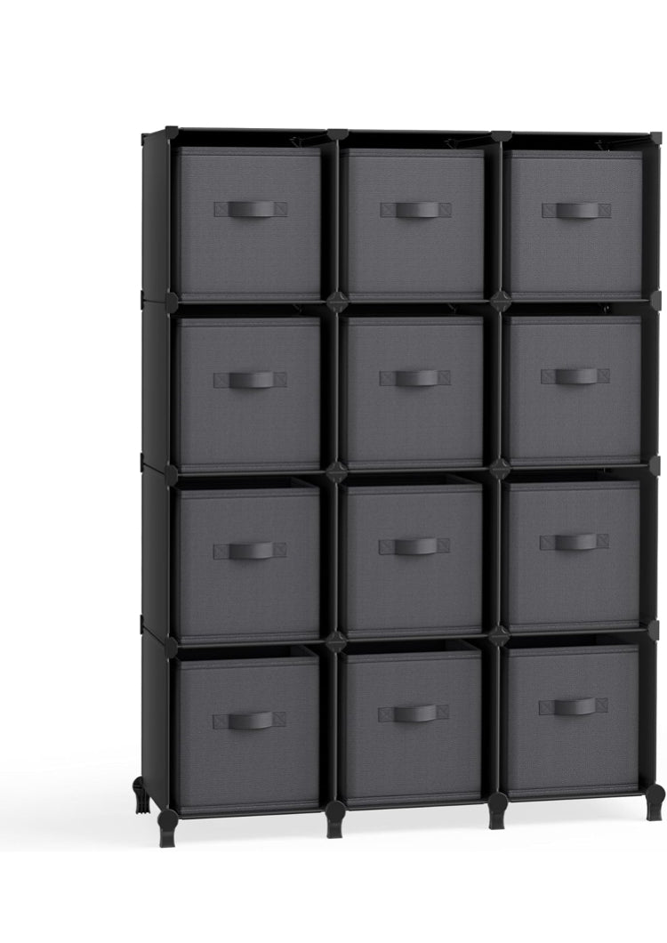 Cube Storage Organizer with Storage Boxes, 12-Cube Organizer, 12 Collapsible Non-Woven Fabric Bins, Customizable