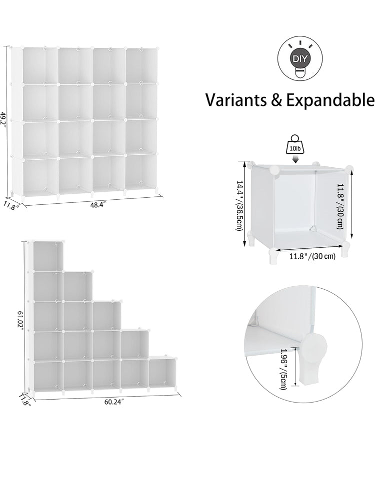Cube Storage Organizer, DIY Portable 16-Cube Closet Clothes Organizer and Storage Shelving, Modular