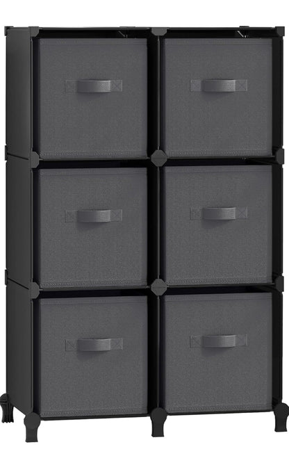 Cube Storage Organizer with Storage Boxes, 6-Cube Organizer, 6 Collapsible Non-Woven Fabric Bins, Customizable