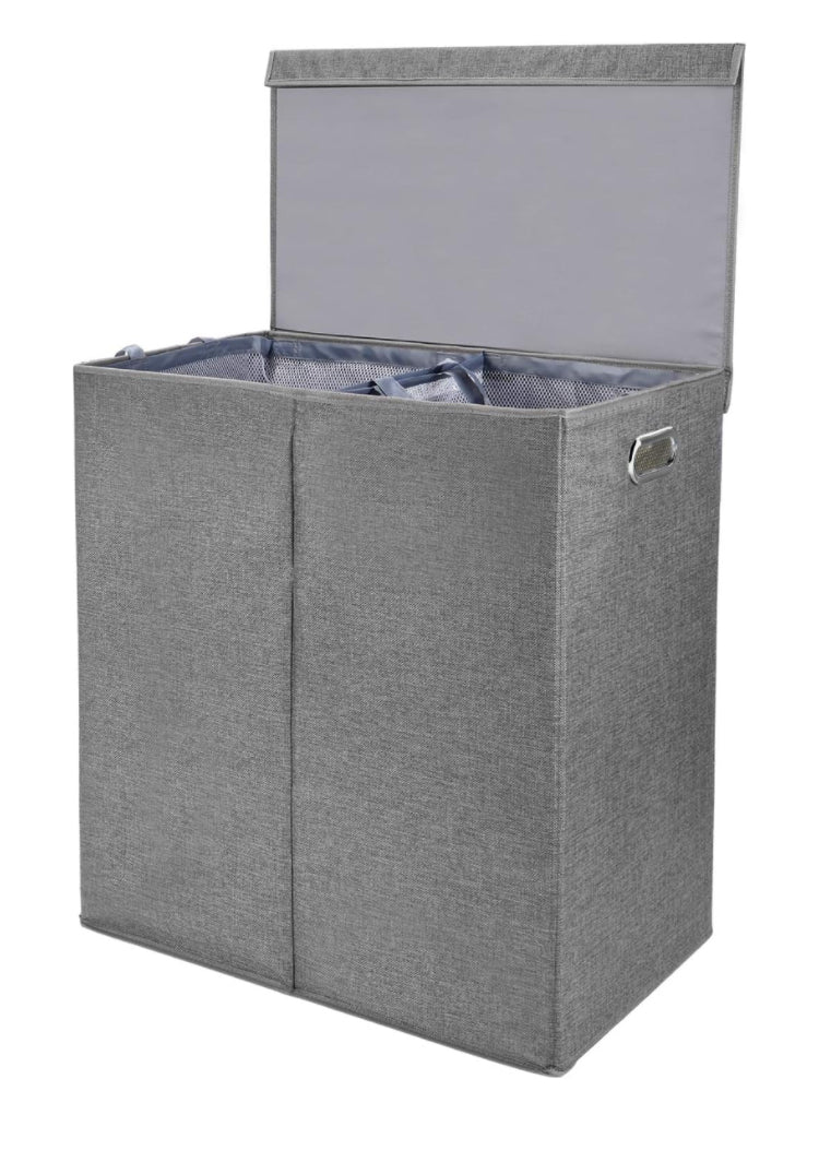 145L Double Laundry Hamper With Lid, Laundry Bin Foldable Laundry Basket Clothes Storage Sorter With Removable Liners Laundry Bags for Bedroom, Bathroom, Laundry room, Gray