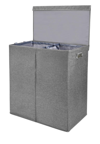 145L Double Laundry Hamper With Lid, Laundry Bin Foldable Laundry Basket Clothes Storage Sorter With Removable Liners Laundry Bags for Bedroom, Bathroom, Laundry room, Gray