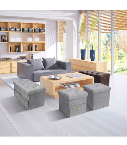 17 Inches Folding Storage Ottoman with One Drawer, Storage Chest Foot Rest Stool (Grey, 17"x16.5"x16.5")