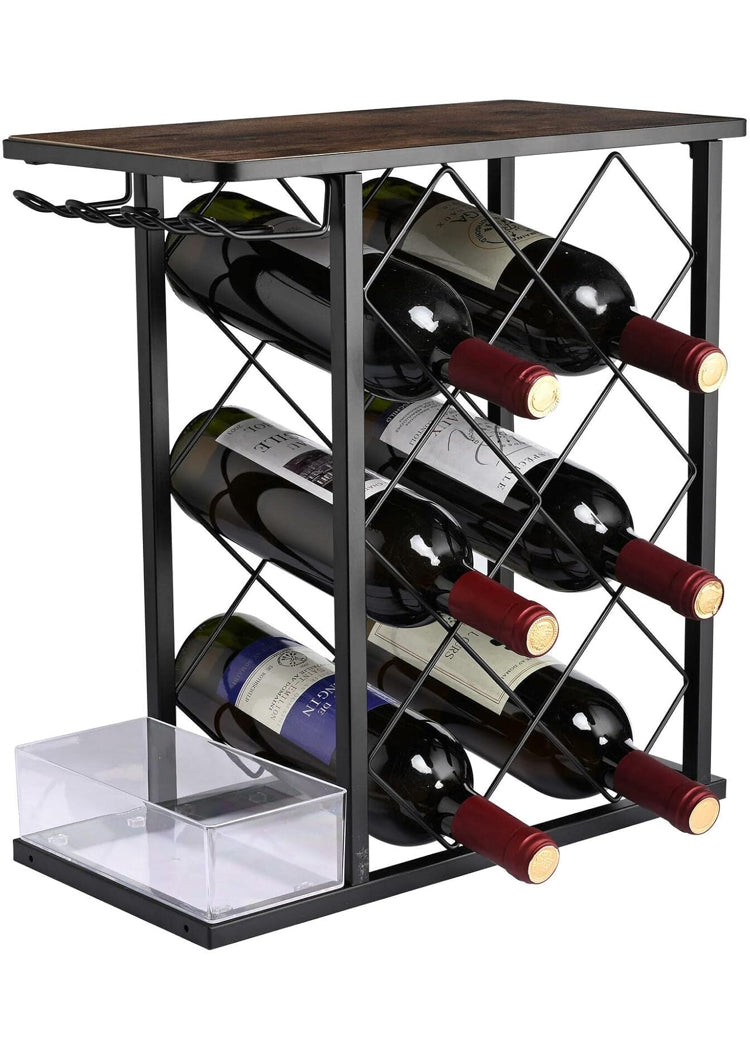 Redwine Rack Bottle Organizer, Hold 8 Bottles and 4 Glass Cup Rack Redwine Holder, Freestanding Wine Rack for Home, Kitchen, Bar, Wine Cellar, Cabinet