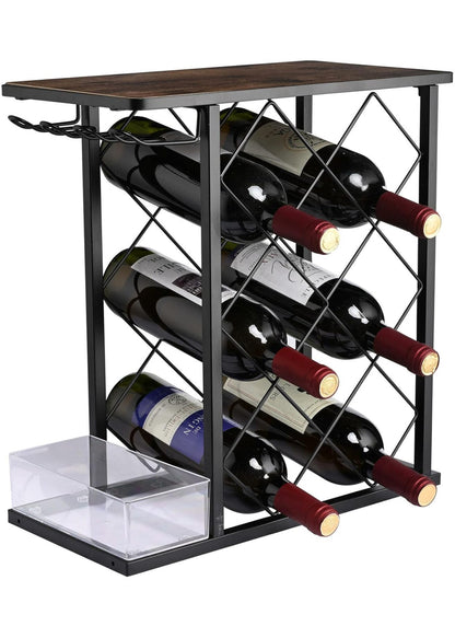 Redwine Rack Bottle Organizer, Hold 8 Bottles and 4 Glass Cup Rack Redwine Holder, Freestanding Wine Rack for Home, Kitchen, Bar, Wine Cellar, Cabinet
