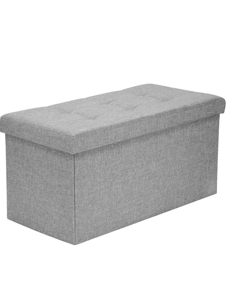 Foldable Storage Ottoman Bench - Faux Leather Footrest with Padded Seat for Living Room Bedroom (30-inch, Grey)