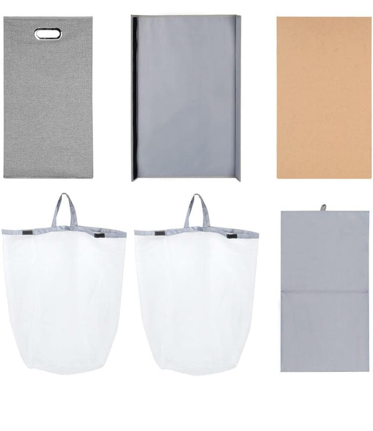 145L Double Laundry Hamper With Lid, Laundry Bin Foldable Laundry Basket Clothes Storage Sorter With Removable Liners Laundry Bags for Bedroom, Bathroom, Laundry room, Gray
