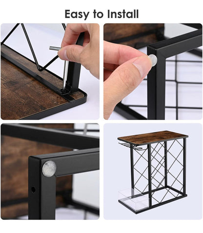 Redwine Rack Bottle Organizer, Hold 8 Bottles and 4 Glass Cup Rack Redwine Holder, Freestanding Wine Rack for Home, Kitchen, Bar, Wine Cellar, Cabinet