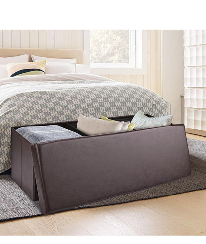 SortWise Foldable Storage Ottoman Bench - Faux Leather Multi-Functional Footrest with Padded Seat for Living Room Bedroom (45-inch, Brown)