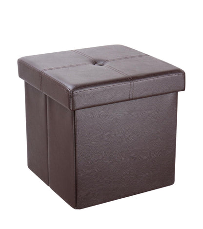 Foldable Storage Ottoman Foot Rest Stool- Faux Leather Footrest with Padded Seat for Living Room Bedroom (12.5-inch, Brown)