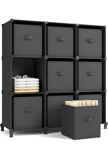 Cube Storage Organizer with Storage Boxes, 9-Cube Organizer, 9 Collapsible Non-Woven Fabric Bins, Customizable