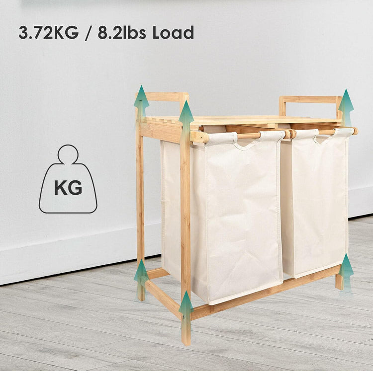 60L Laundry Hamper with Removable Compartment Bags & Storage Shelf, 2-Section Clothes Sorter Organizer for Bedroom, Bathroom, Closet