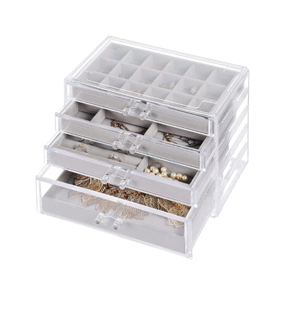 Acrylic Jewelry Organizer, 4 Drawers Velvet Earring Organizer Jewelry Box