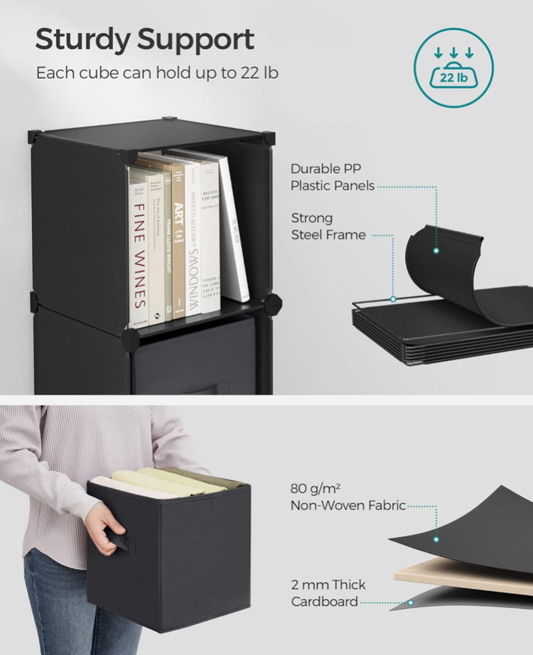 Cube Storage Organizer with Storage Boxes, 6-Cube Organizer, 6 Collapsible Non-Woven Fabric Bins, Customizable