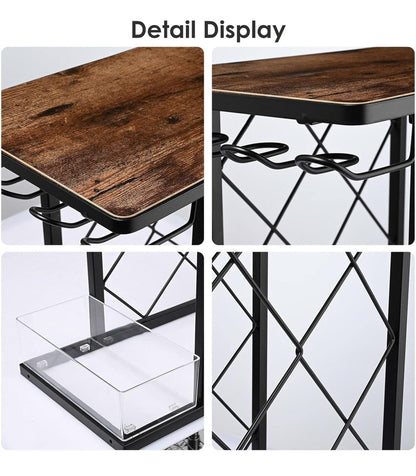 Redwine Rack Bottle Organizer, Hold 8 Bottles and 4 Glass Cup Rack Redwine Holder, Freestanding Wine Rack for Home, Kitchen, Bar, Wine Cellar, Cabinet