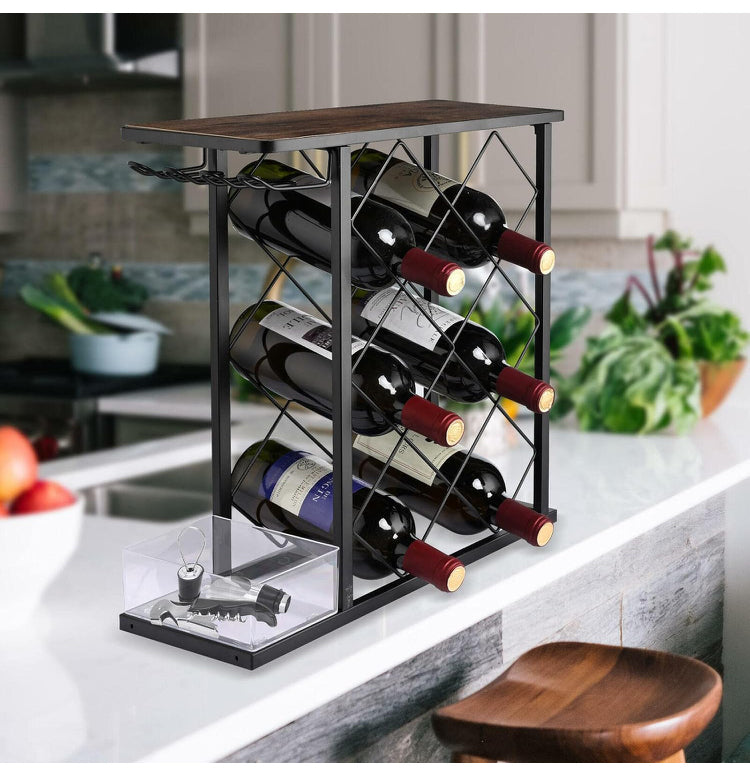 Redwine Rack Bottle Organizer, Hold 8 Bottles and 4 Glass Cup Rack Redwine Holder, Freestanding Wine Rack for Home, Kitchen, Bar, Wine Cellar, Cabinet