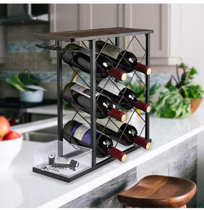 Redwine Rack Bottle Organizer, Hold 8 Bottles and 4 Glass Cup Rack Redwine Holder, Freestanding Wine Rack for Home, Kitchen, Bar, Wine Cellar, Cabinet