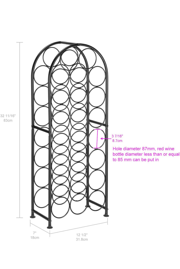 23 Bottles Metal Arched Free-Standing Floor Wine Holder Racks with 4 Adjustable Foot Pads, Black