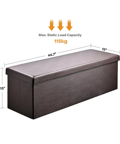 SortWise Foldable Storage Ottoman Bench - Faux Leather Multi-Functional Footrest with Padded Seat for Living Room Bedroom (45-inch, Brown)