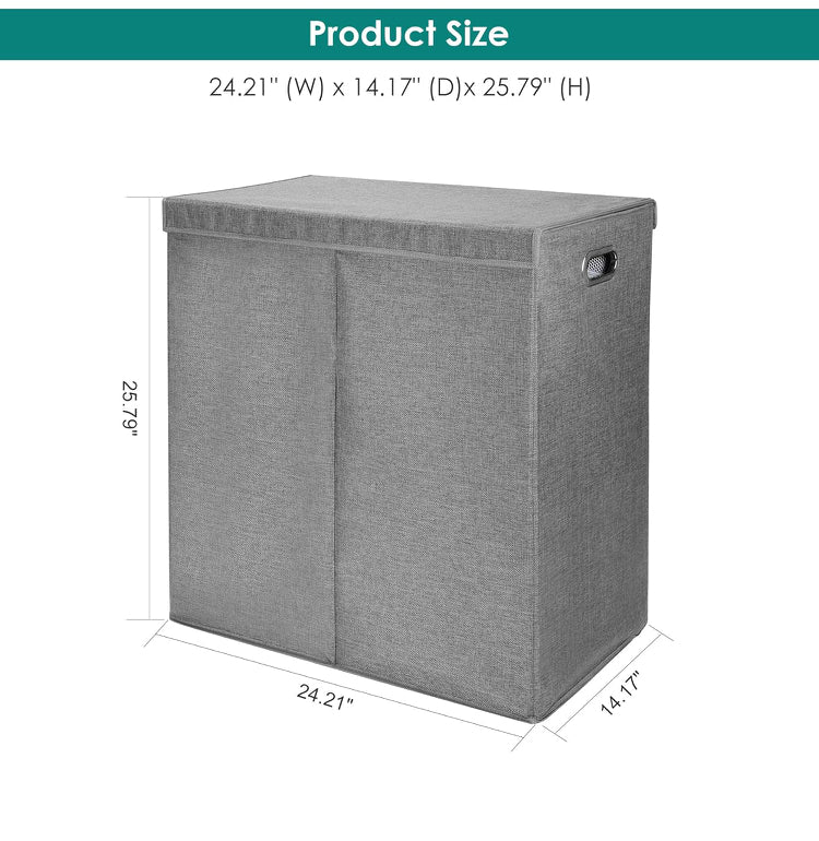 145L Double Laundry Hamper With Lid, Laundry Bin Foldable Laundry Basket Clothes Storage Sorter With Removable Liners Laundry Bags for Bedroom, Bathroom, Laundry room, Gray