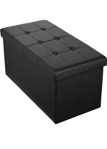 Foldable Storage Ottoman Bench - Faux Leather Footrest with Padded Seat for Living Room Bedroom (30-inch, Black)
