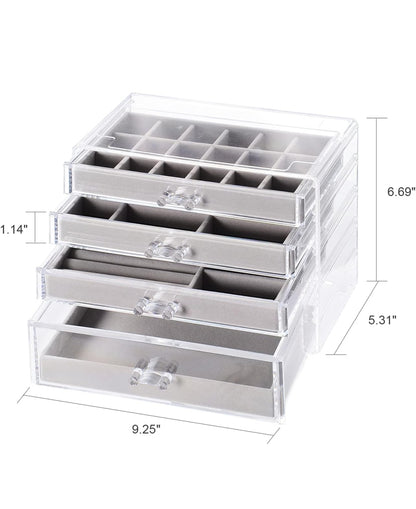 Acrylic Jewelry Organizer, 4 Drawers Velvet Earring Organizer Jewelry Box