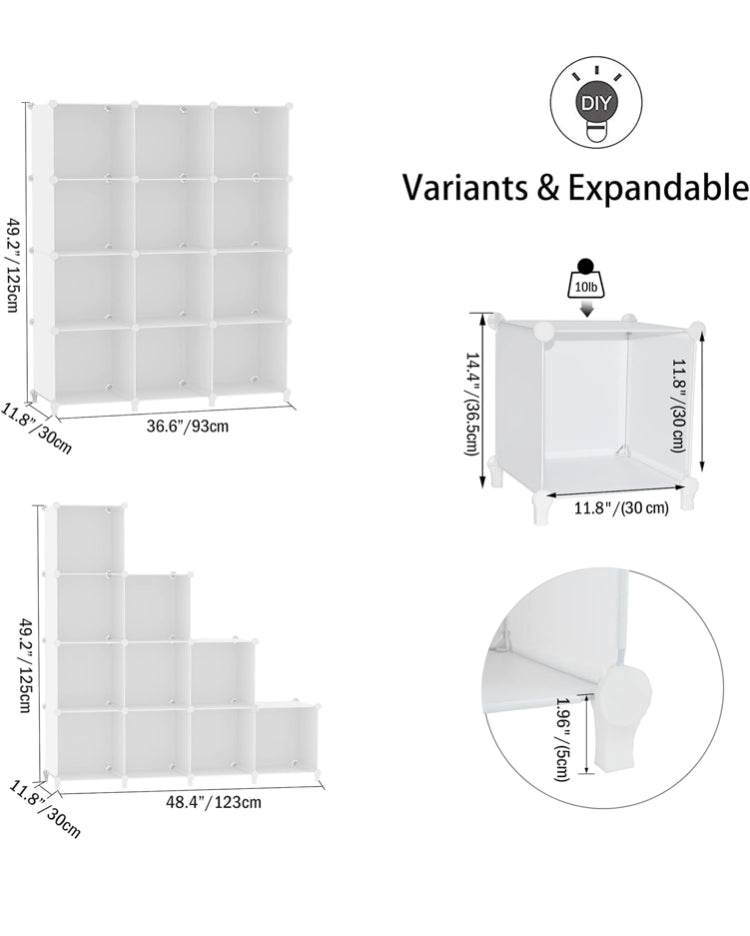 Cube Storage Organizer, DIY Portable 12-Cube Closet Clothes Organizer and Storage Shelving, Modular