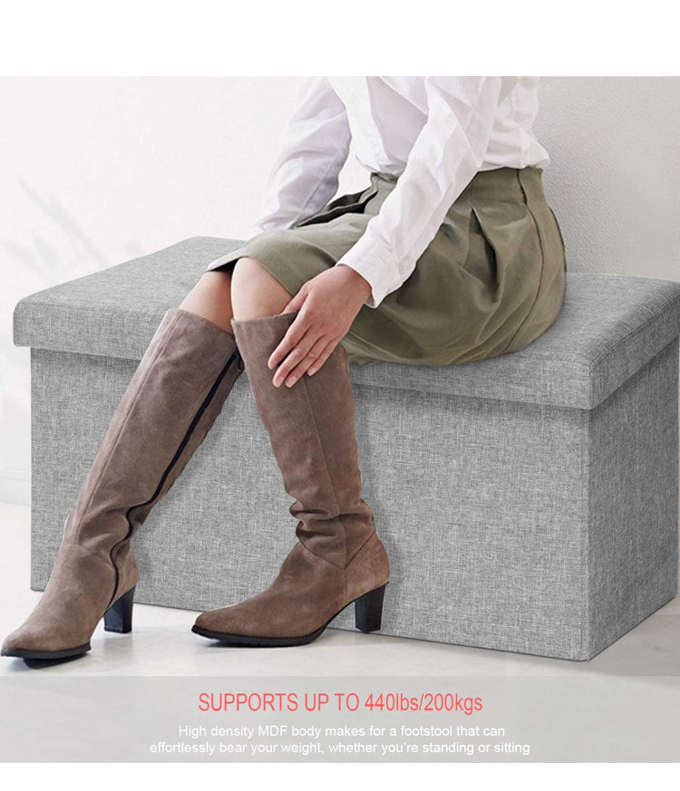 Foldable Storage Ottoman Bench - Faux Leather Footrest with Padded Seat for Living Room Bedroom (30-inch, Grey)