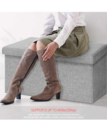 Foldable Storage Ottoman Bench - Faux Leather Footrest with Padded Seat for Living Room Bedroom (30-inch, Grey)