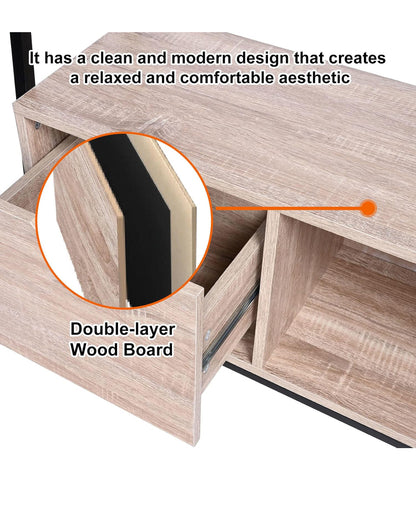 2-in-1 Metal Frame Standing Coat Rack, Industrial Hall Tree with Wooden Shoe Bench and Storage Drawer for Entryway, Hallway, Bedroom, Living Room (Load up to 265lb)